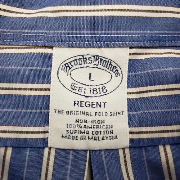 Brooks Brothers Men Shirt Large Regent Blue White Striped Non Iron Supima Cotton - Picture 8 of 10